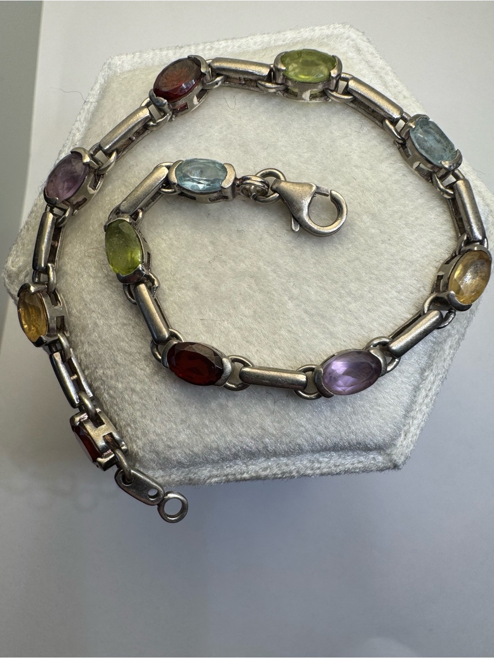 925 Sterling Silver Multi Gemstone Bracelet Topaz Garnet Amethyst 7.25" 8.2g - Picture 4 of 17